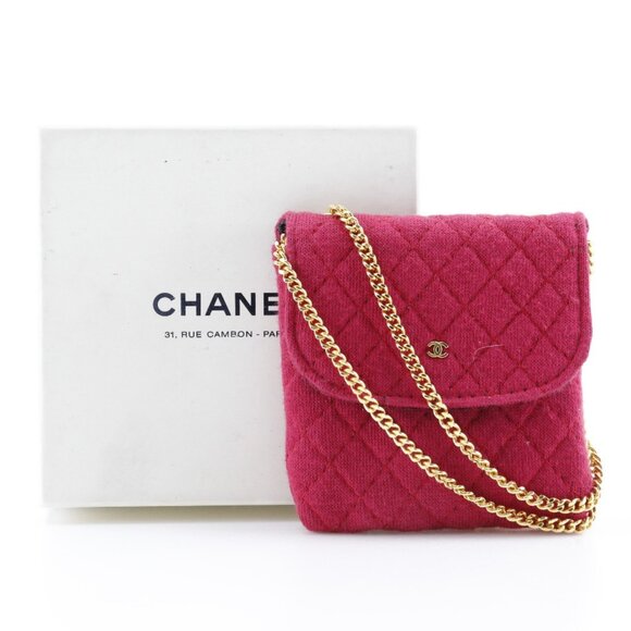 CHANEL Chain Pouch Micro Cotton Red Snap Button Women's - Picture 8 of 8